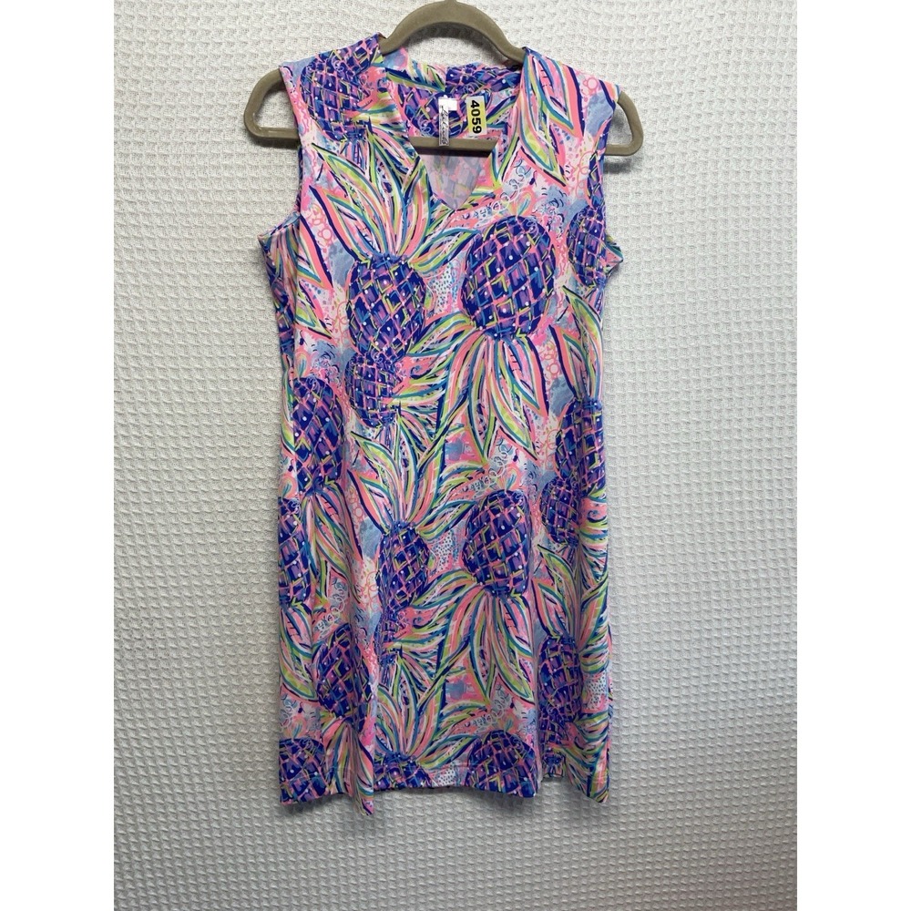 LULU‎ B. Vibrant Colorful Pineapple Sleeveless Dress V-Neck Size Small UPF50+